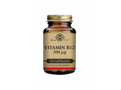 B12-vitamiini 500 µg -Hermostolle ja jaksamiselle - Solgar ravintolisät