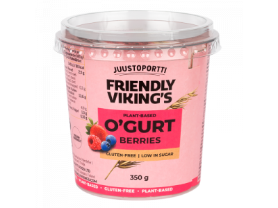 Friendly Viking&#039;s O&#039;gurt hapatettu kauravälipala mansikka-mustikka-vadelma 350 g