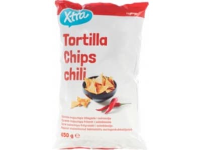 Xtra 450G Tortilla Chips Chili Chilillä Maustetut Rapeat Maissilastut