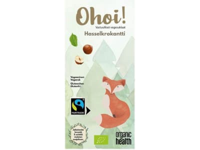 Organic Health Ohoi! -Vegesuklaa Hasselkrokantti, Luomu, Reilu Kauppa 80g